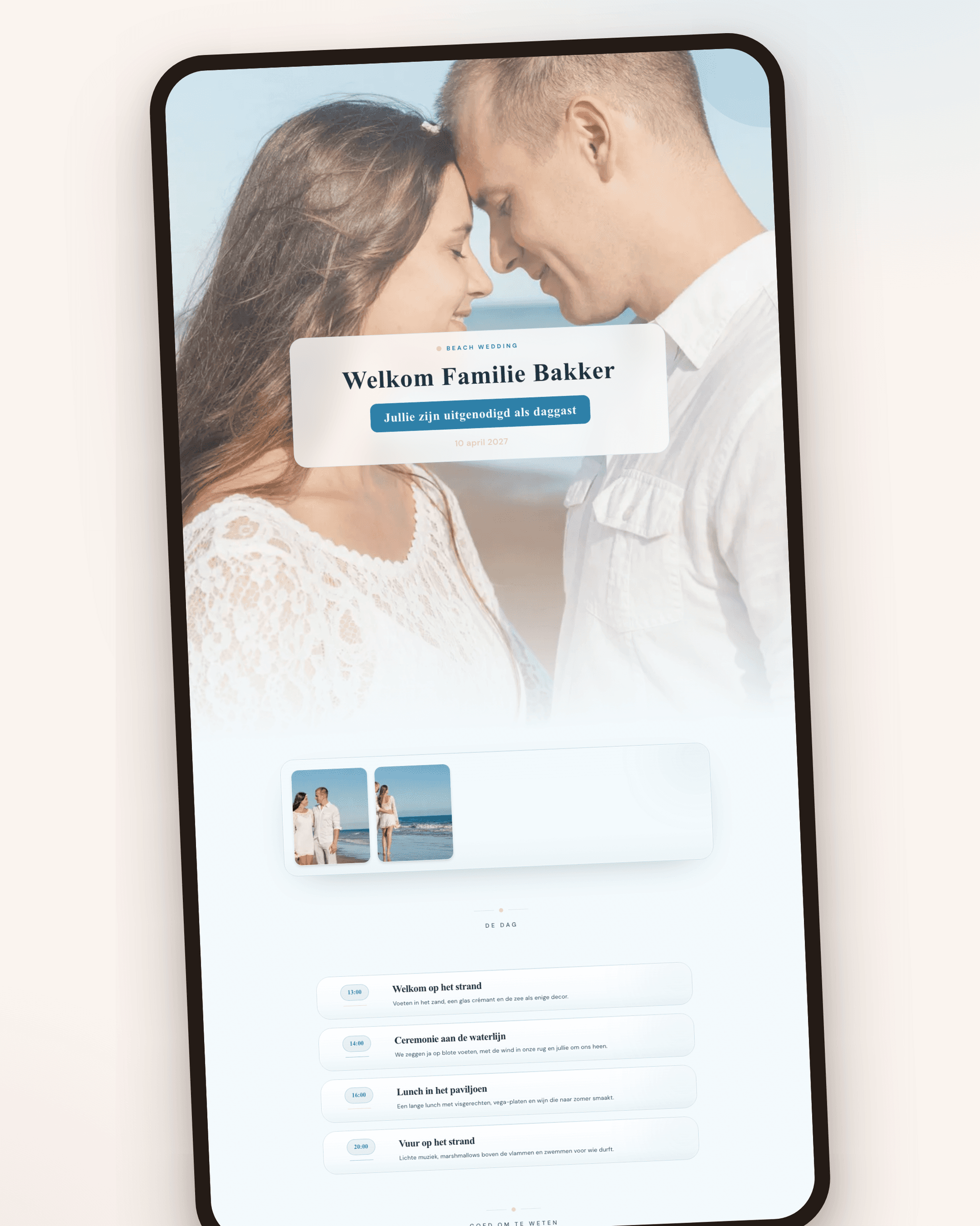 Lovitations digitale uitnodiging van Rick en Fleur op een telefoon