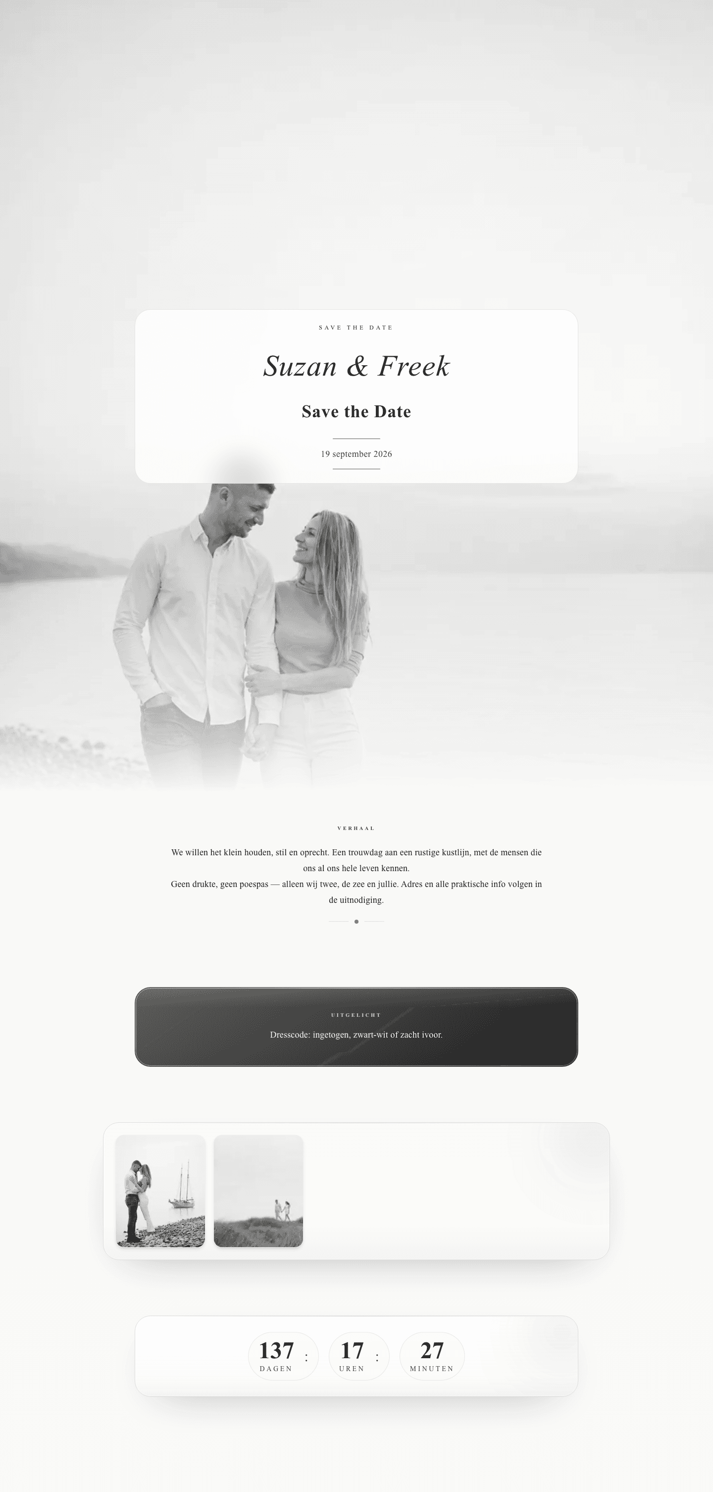Voorbeeld save-the-date van Suzan & Freek — romantische lentestijl.