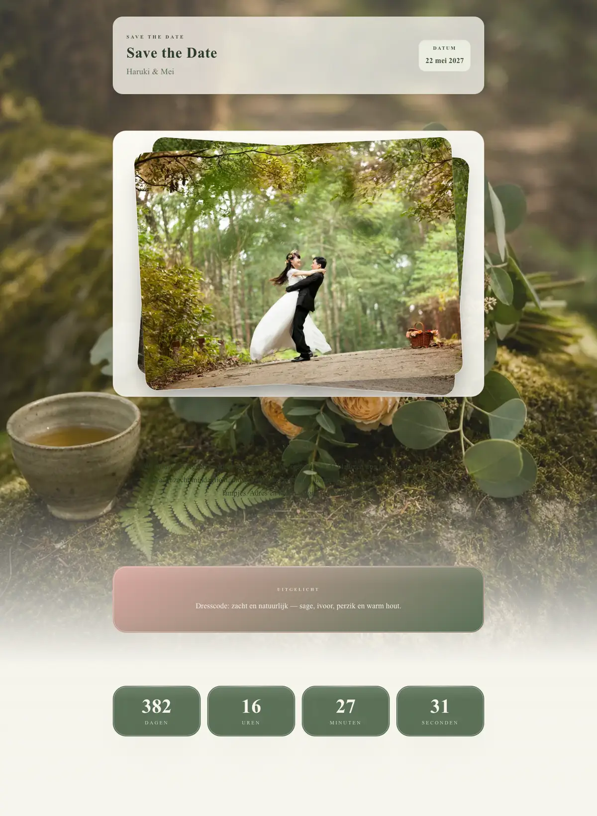 Save the date kaart voorbeeld Haruki & Mei — Sereen & minimaal