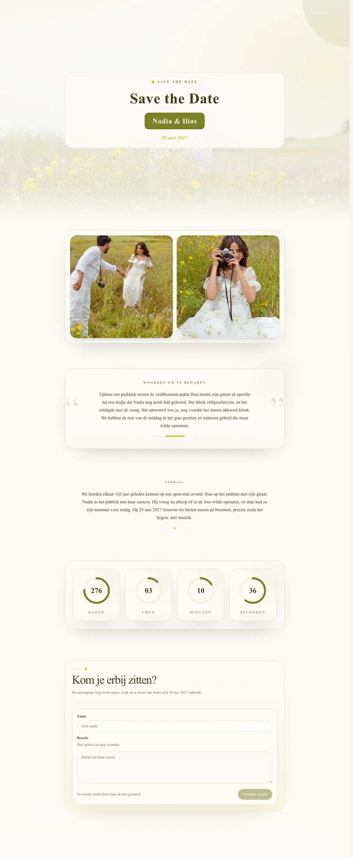 Save the date kaart voorbeeld Nadia & Ilias — Bloemenweide in mei